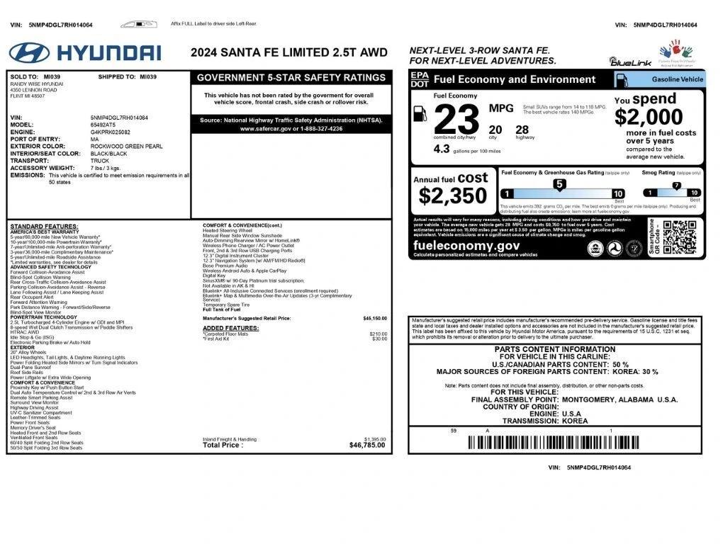 hyundai santa fe 2024 5NMP4DGL7RH014064 image hyundai santa fe 2024 5NMP4DGL7RH014064 image